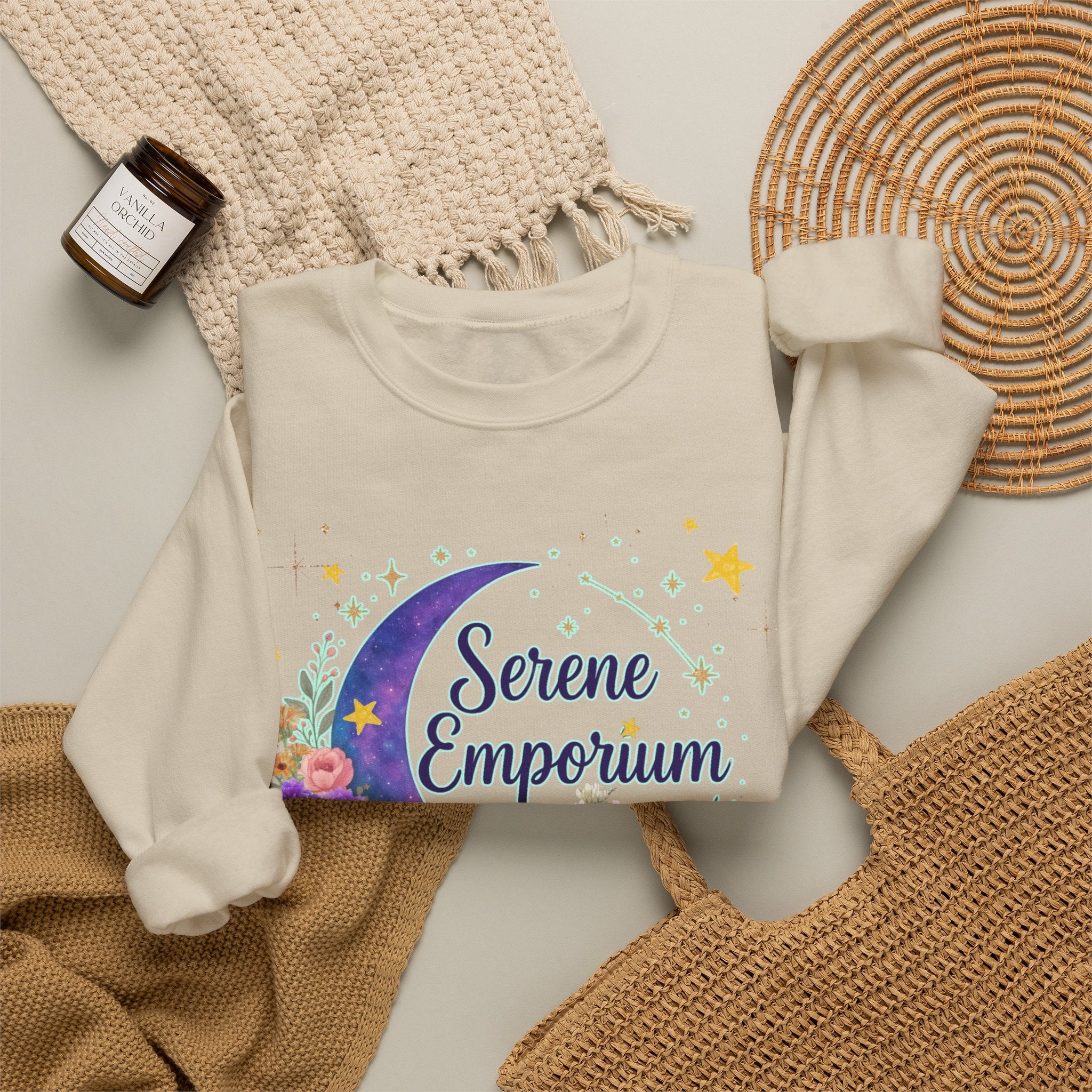 Serene Emporium Floral Moon Crewneck Sweatshirt