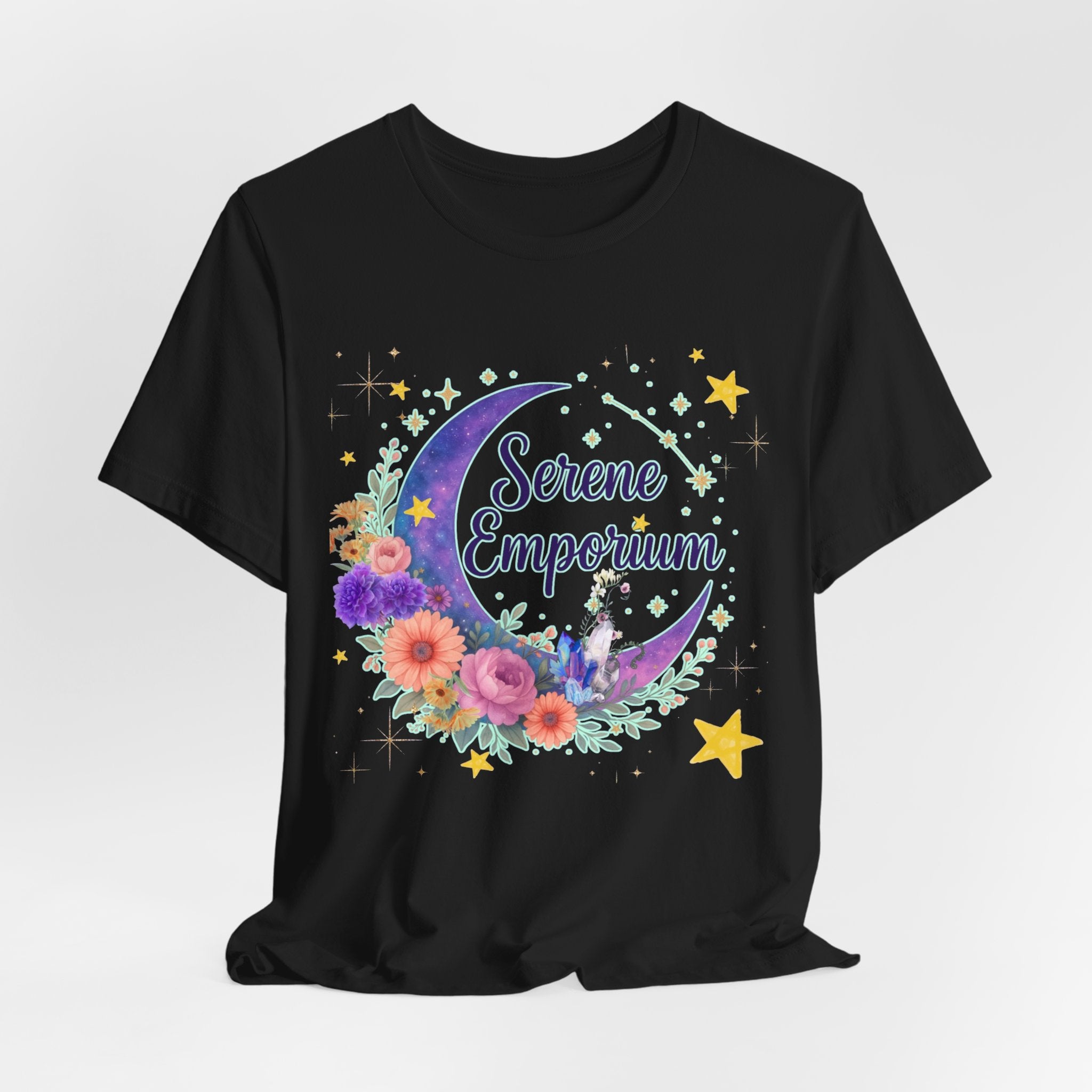Moon & Floral Tee — "Serene Emporium" Graphic T-Shirt