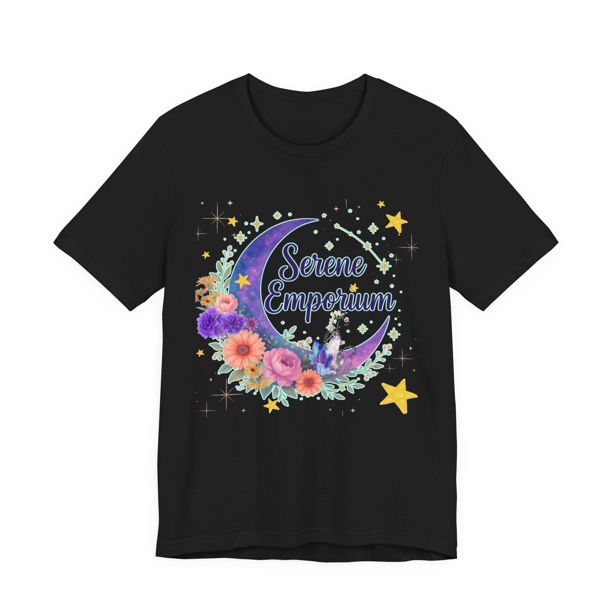 Moon & Floral Tee — "Serene Emporium" Graphic T-Shirt
