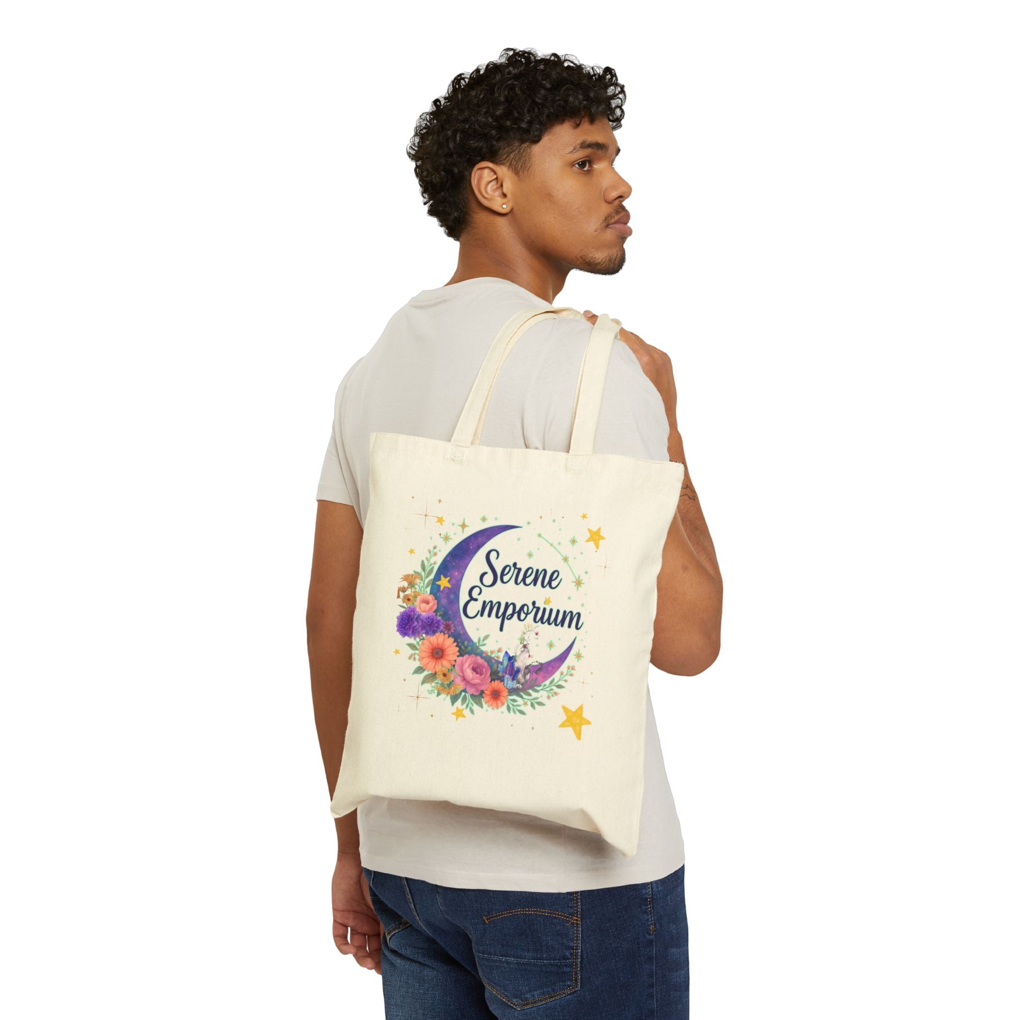 Serene Emporium Floral Moon Canvas Tote Bag