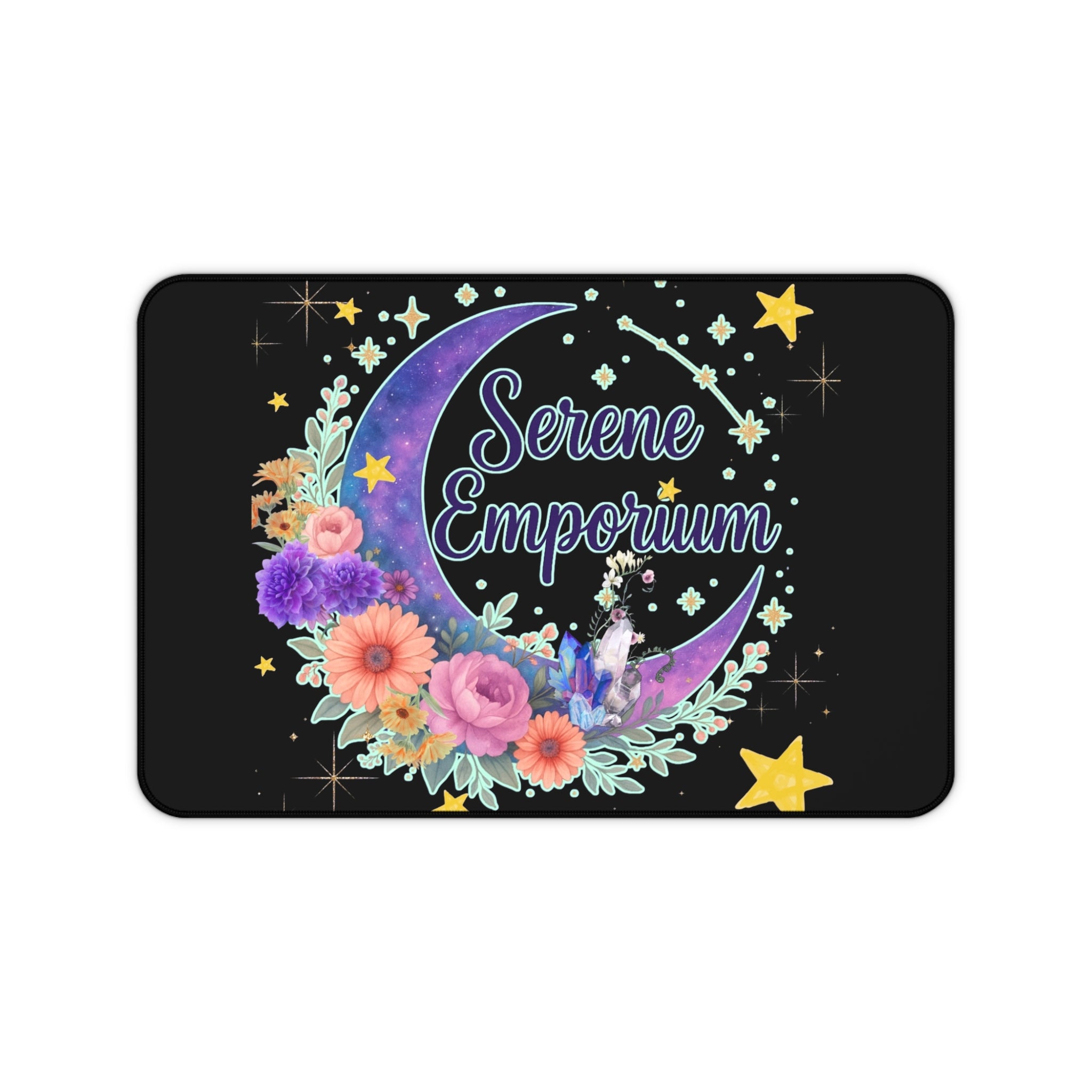 Serene Emporium Floral Moon Desk Mat — Starry Galaxy Office Mouse Pad